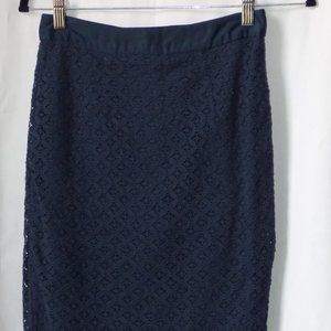 Navy Lace Pencil Skirt, XS